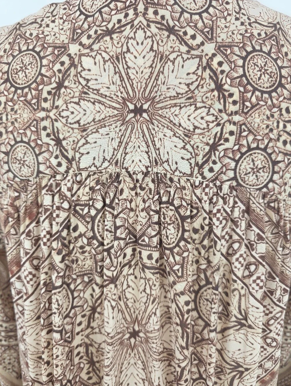 Free People Mock Neck Printed Boho Blouse Brown Cream Size Small